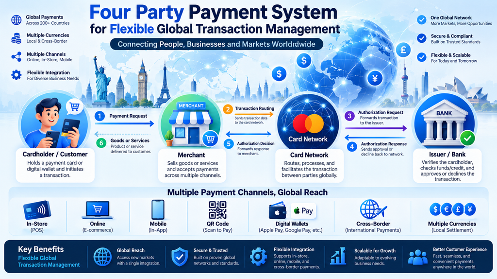Four Party Payment System for Flexible Global Transaction Management